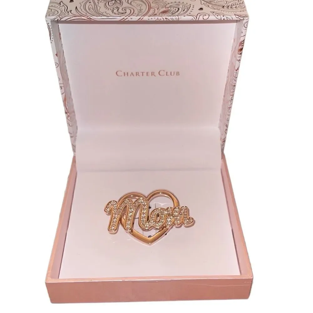 NIB Charter Club gold tone hear mom brooch